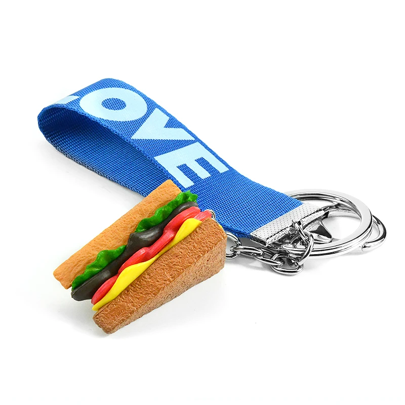 Cute Handmade Simulation Hamburger Hot Dog Cake Sandwich French Fries Popcorn Anime Keychains for Women Pendant Food Keyring | Украшения и