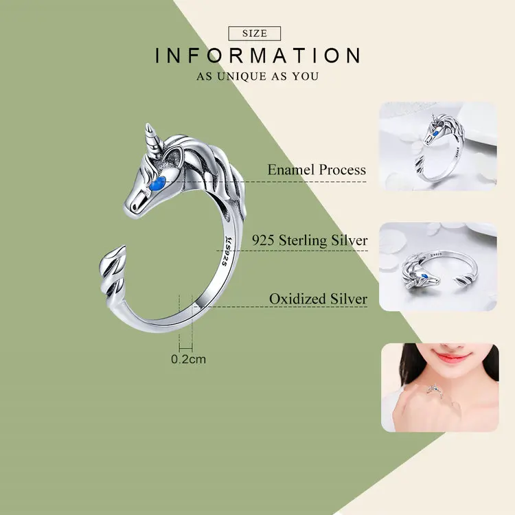 WOSTU Hot Sale 925 Sterling Silver Fashion Licorne Enamel Open Finger Ring For Women Wedding Engagement Silver Jewelry CQR410