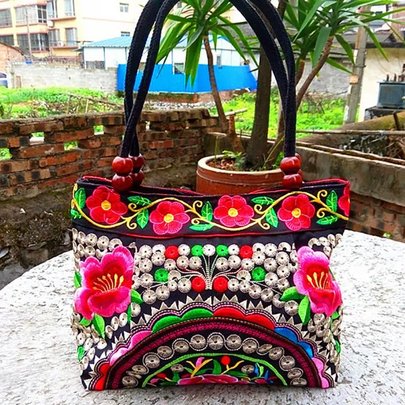 Женская этническая дорожная сумка через плечо с вышивкой двухсторонняя холщовая