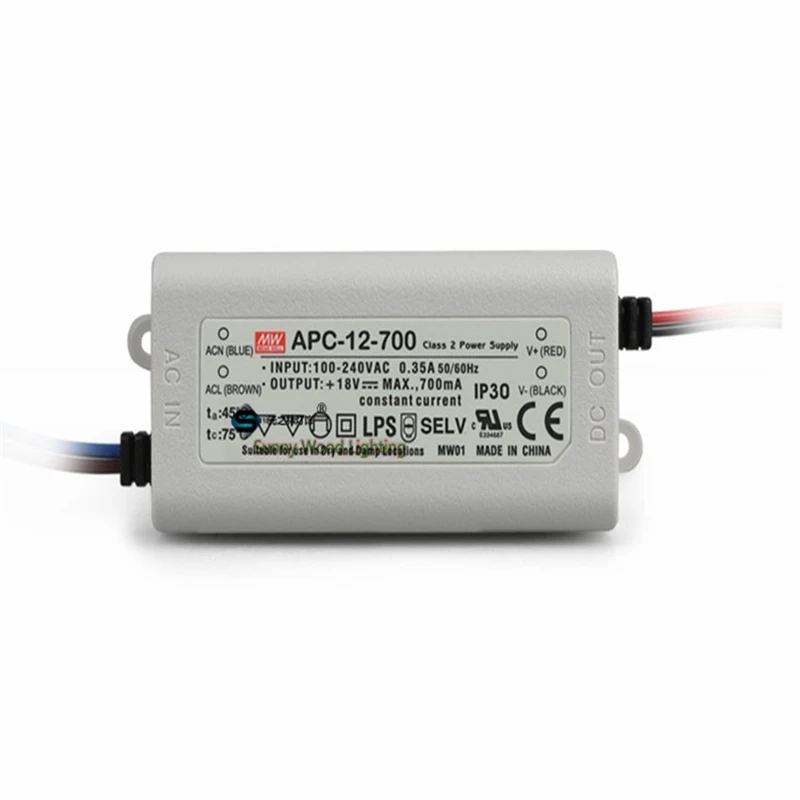 100-240Vac to 9-18VDC ,12.6W ,700ma constant current  UL ,LPS,SELV listed power supply APC-12-700