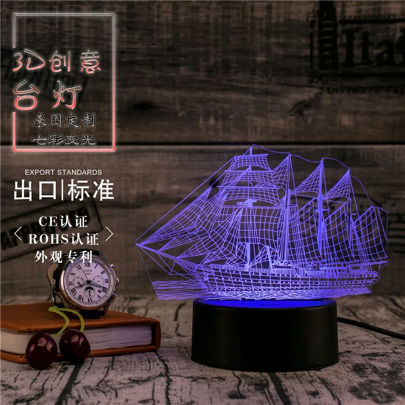 3D Led Novety освещение креативный Подарочный ночник настольная лампа парусник лампы СВЕТОДИОДНЫЕ домашний коридор, отель вечерние атмосферные огни