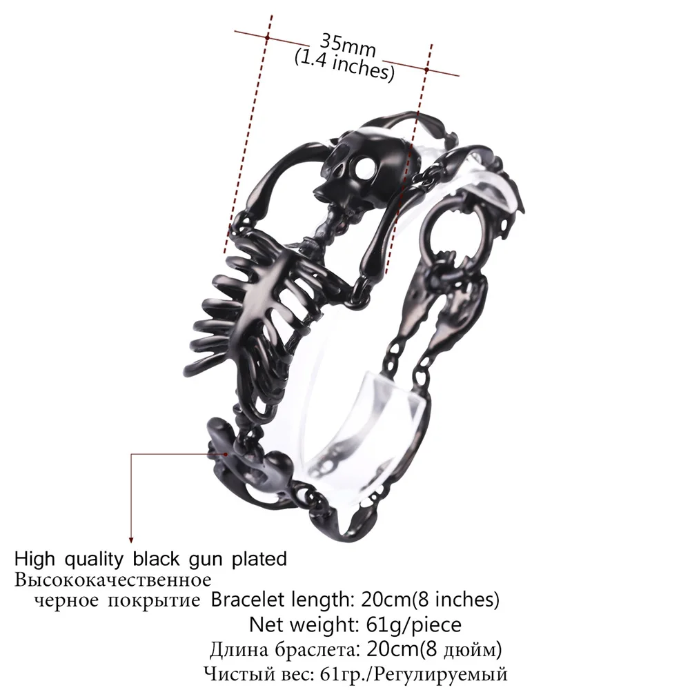 Kpop хип хоп Череп скелето винтажный браслет для унисекс ювелирные изделия
