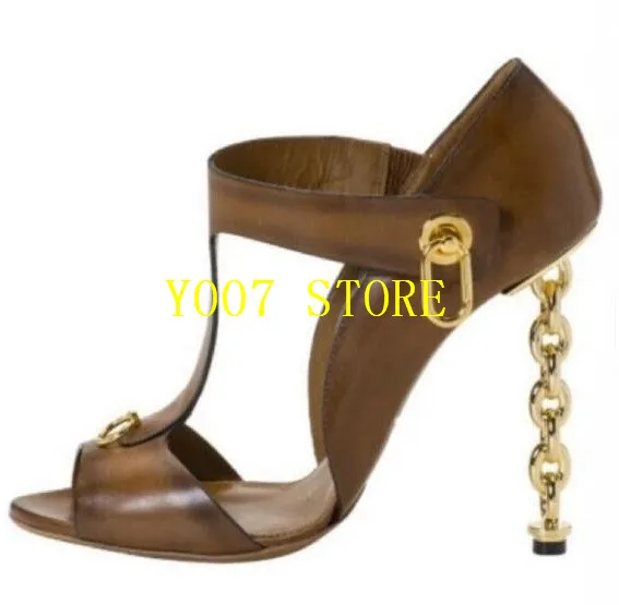 as picture EMMA KING Fashion Runway Shoes Metal Chain High Heels Women Sandals Summer Shoes Peep Toe Ladies Prom Shoes Plus Size 35-43 - Цвет: as picture