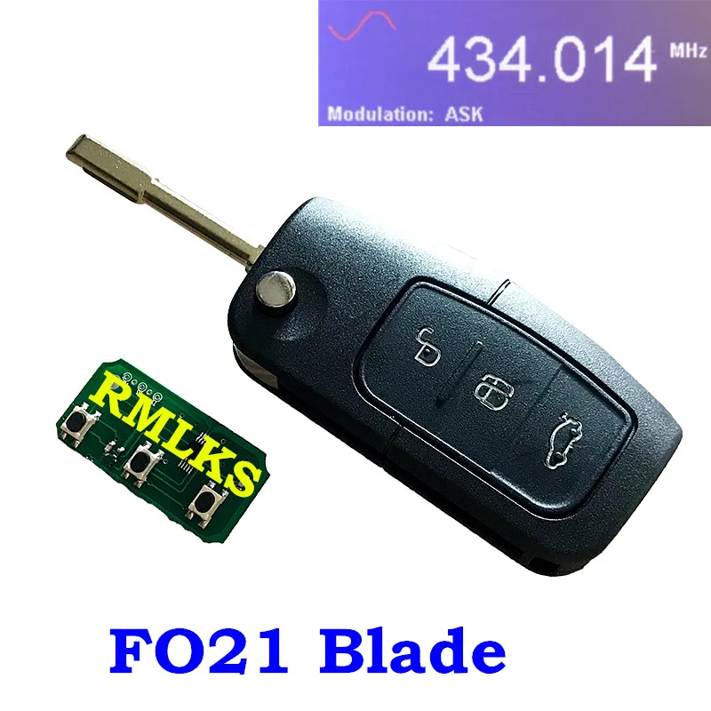 433MHz FO21 Blade RMLKS дистанционный брелок 3 кнопки 315 МГц 433 МГц 4D63 40bit ID83 4D60 80Bit чип подходит для Ford Focus Fiesta C Max Ka HU101 Blade - Количество кнопок: 433MHz FO21 Blade