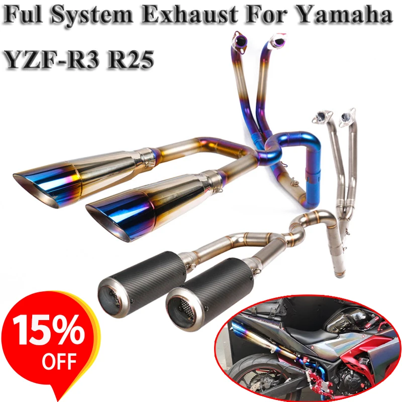 Sistema de Escape completo para motocicleta Yamaha, silenciador con conexión frontal modificada, tubo de enlace medio, para modelo R3 YZF R25 YZF-R3 GP