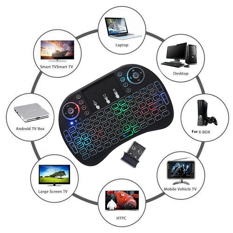 Беспроводная мини клавиатура 2 4 ГГц I8 RGB 7 цветов с подсветкой i8 Английский