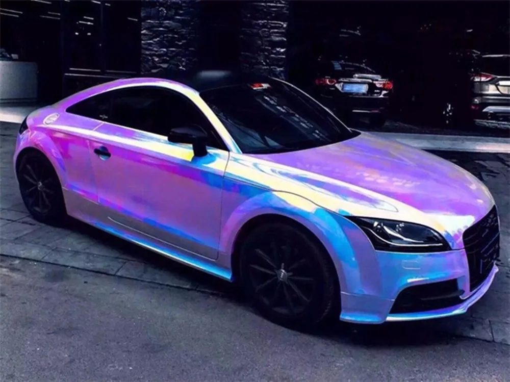 138cmx30cm White Holographic Rainbow Chrome Car Vinyl Wrap Bubble Free Sticker Film 54.3''x12'' | Дом и сад