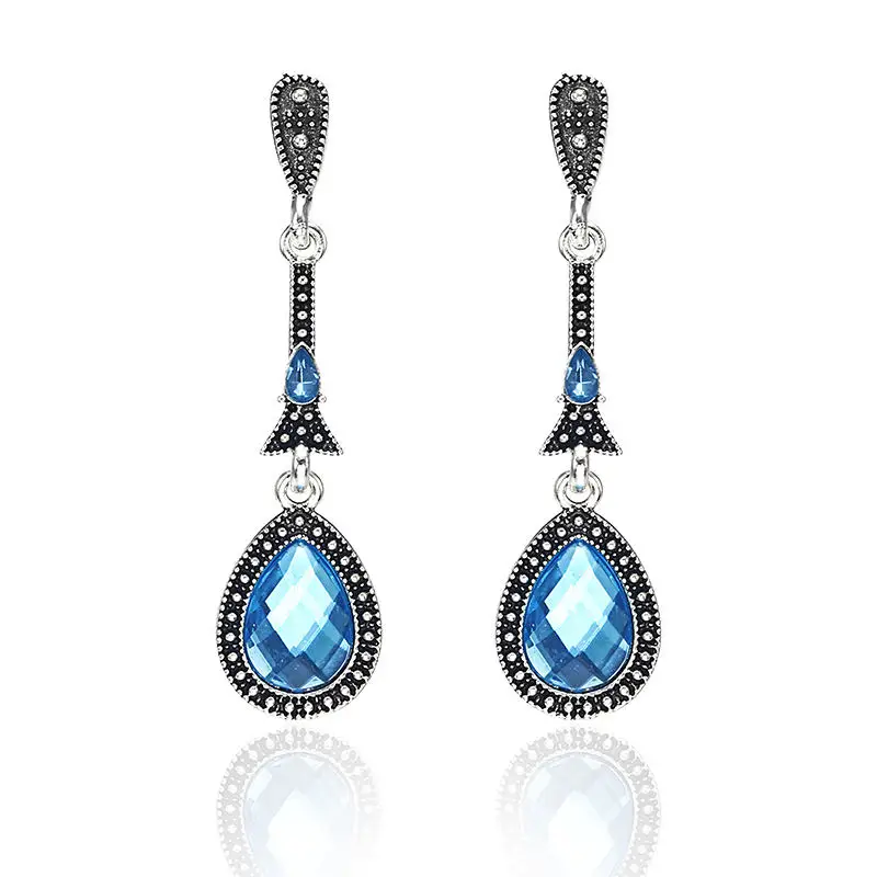 e04blue Новые Кристальные серьги Модные для женщин красные/розовые Самоцветы серьги-гвоздики Свадебные ювелирные изделия - Окраска металла: e04blue