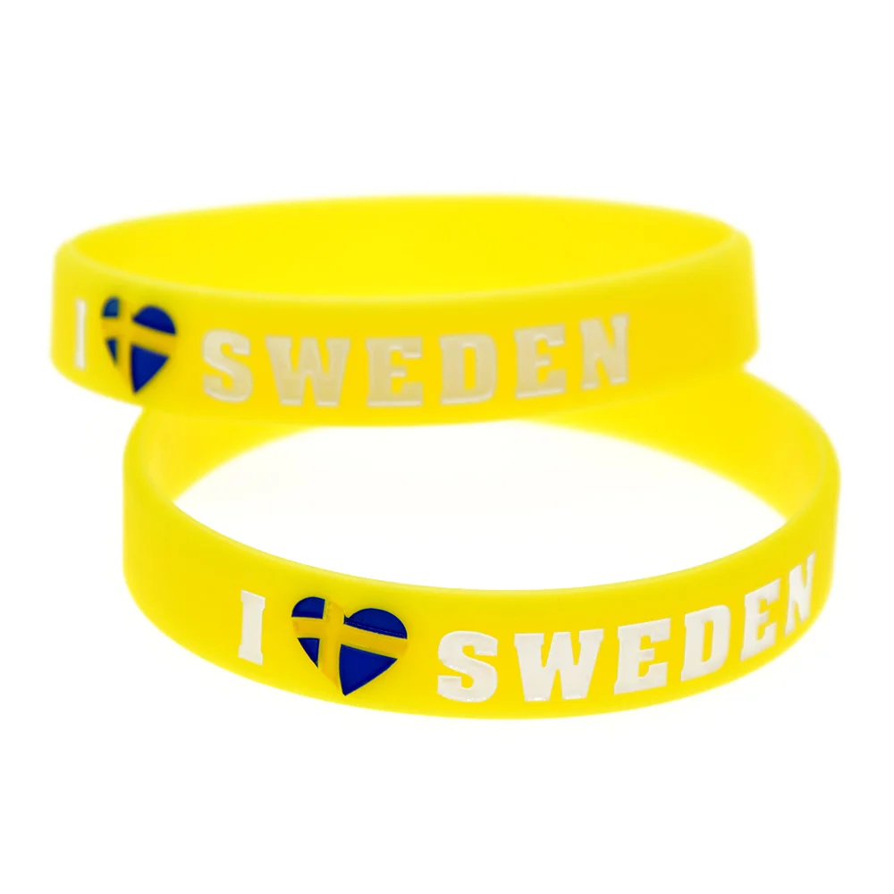 OBH 2 шт Debossed I Love Sweden с флагом силиконовый резиновый браслет