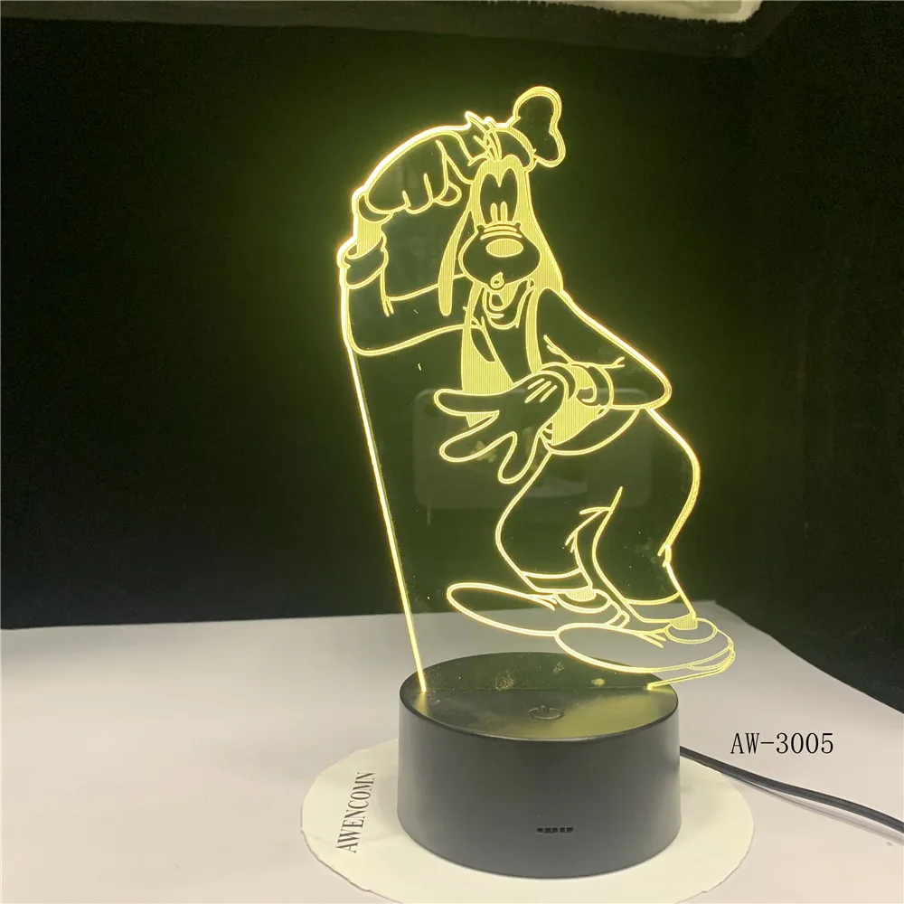 Goofy Pluto Dog Новинка 7 цветов 3D СВЕТОДИОДНЫЙ Ночник настольный светильник домашний
