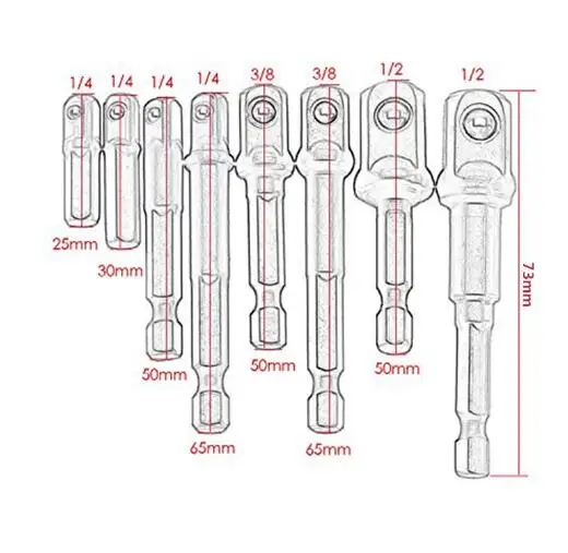 

8pcs Sleeve Connecting Rod Head , Socket Adapter Impact Hex Shank Drill Bits Bar Set 1/4" 3/8" 1/2" Bits