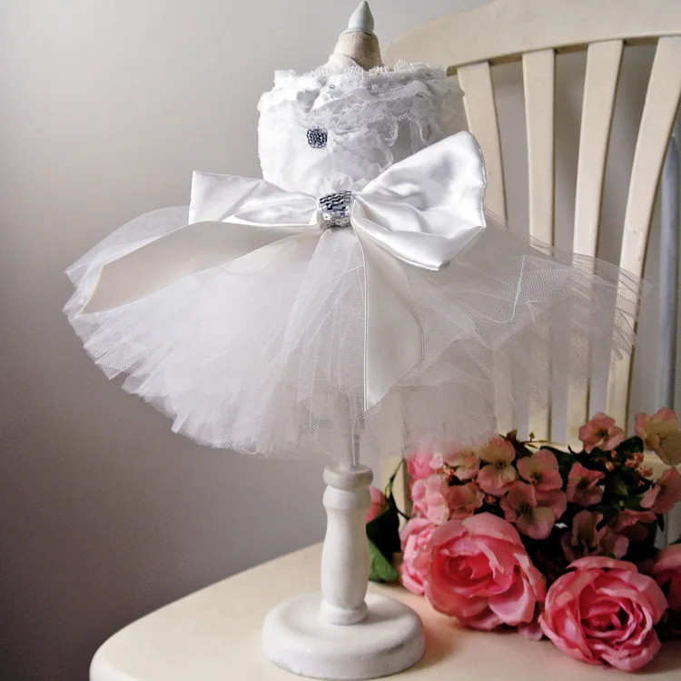 White dress Принцесса Кошка собачье Свадебное Платье домашнее животное кошка смокинг для питомца невесты жениха костюм Чихуахуа пуделя одежда для маленьких собак - Цвет: White dress