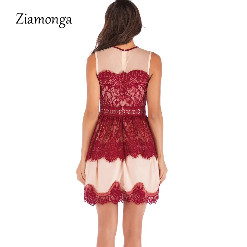 Ziamonga женское элегантное Сетчатое лоскутное кружевное платье Новое поступление