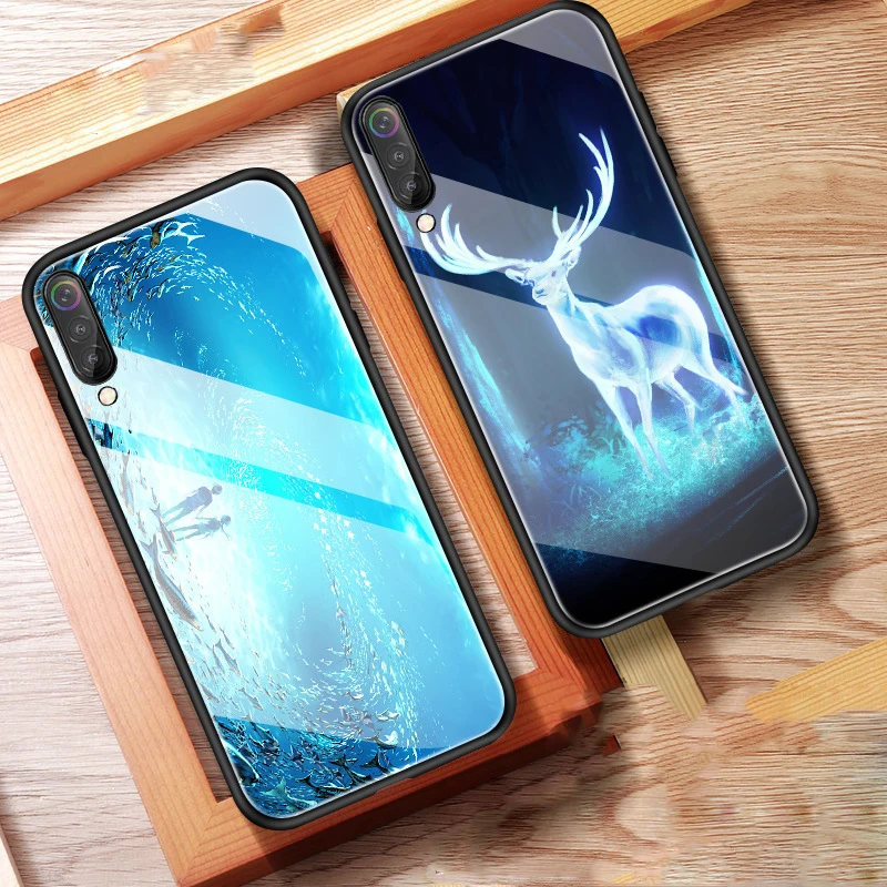 MI9 светящийся чехол из закаленного стекла для Xiaomi Mi 9 8 SE Lite Pro Mix 3 5X A1 6X A2 HD гладкая