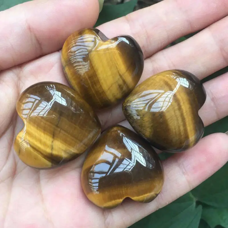 

4pcs Natural Tiger's-Eye Stone Crystal Carved Heart Shaped Palm Healing Love Gemstone