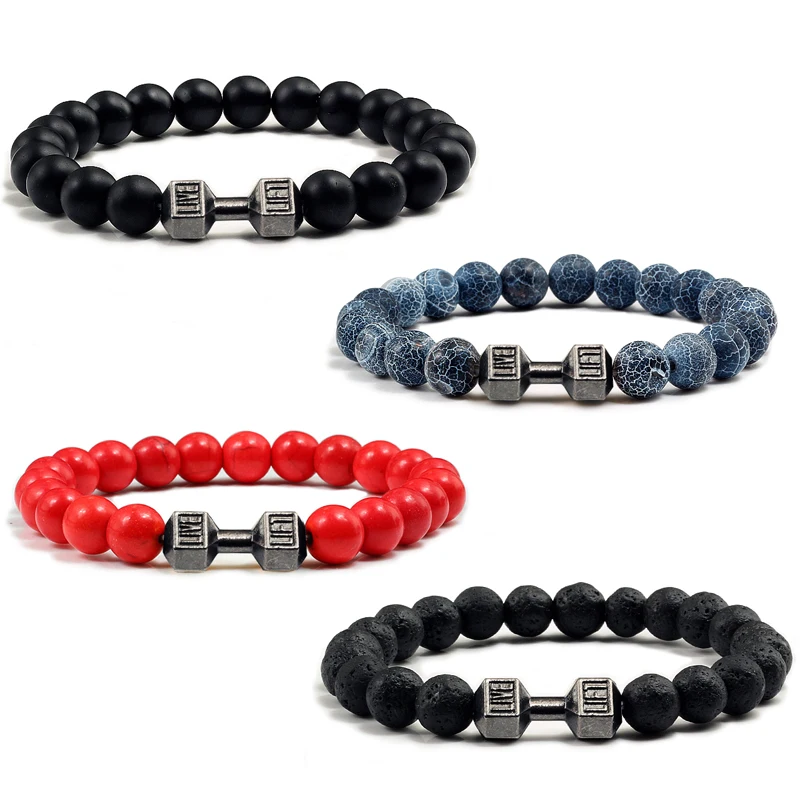 

14 Style Dumbbells Lava Stone Beads Bracelets Bangles Women Jewelry Men Bracelet Metal Accwssories Bileklik Couple Pulseras