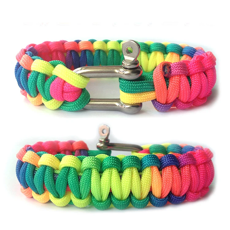 

U Style Shackle Weaving Survival Bracelet 304L Steel Buckles 550 Paracord Seven Colors nylon rope Wholesale