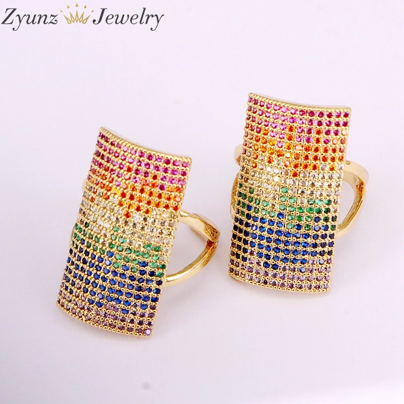 5 шт. многоцветные кольца с фианитами большие классические для женщин вечеринки