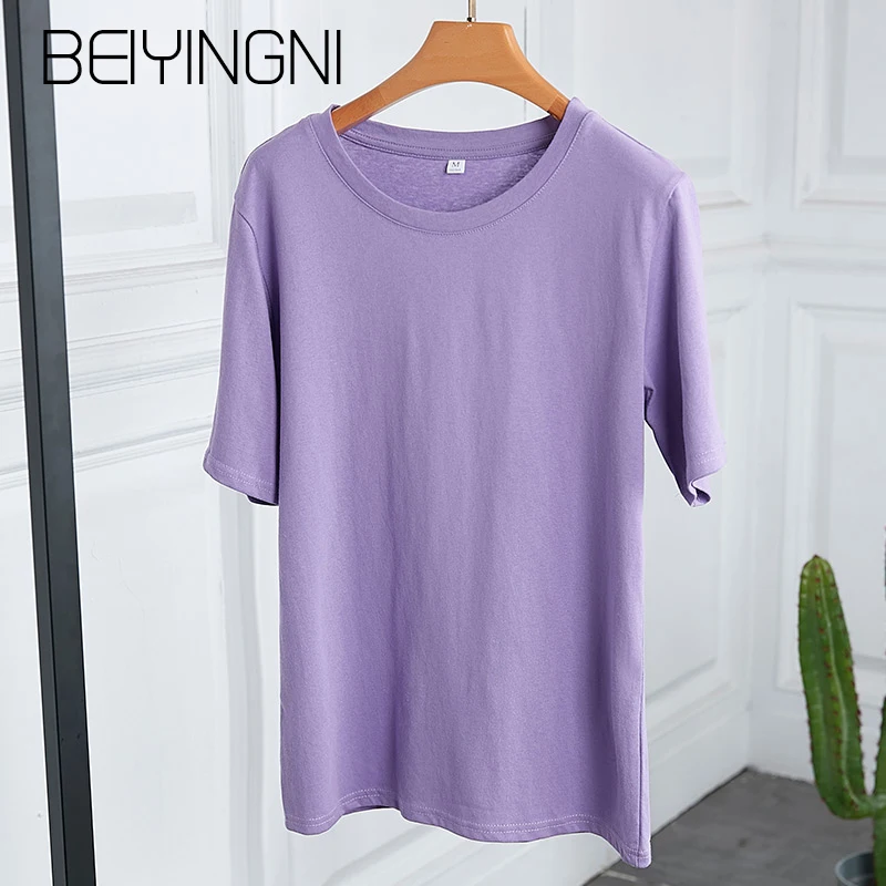 Beiyingni Summer Female T-shirt Harajuku Cotton 10Colors Short-sleeved 2019 Fashion Korean T Shirt Women Basic Casual Top Mujer | Женская