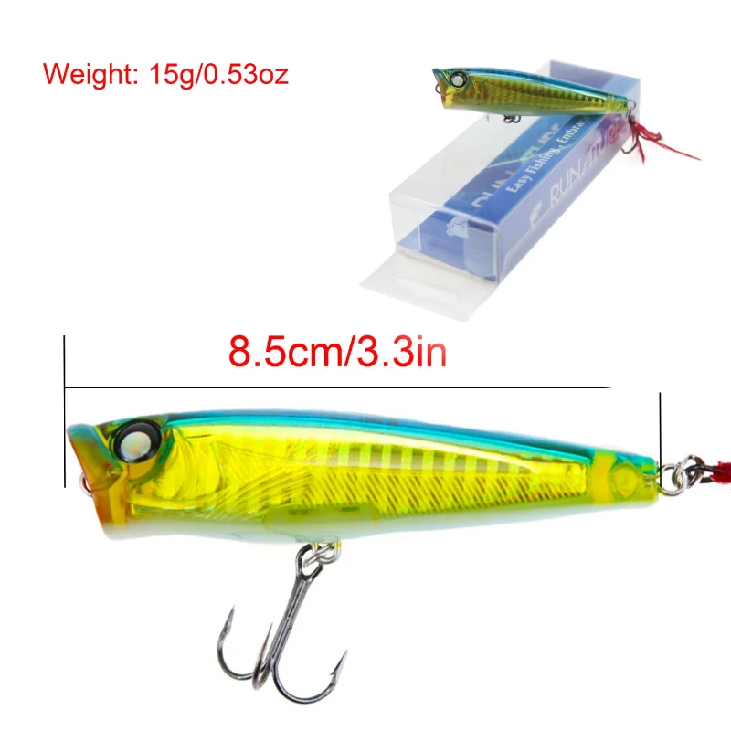 Runature Fishing Top Water Lure Popper Bait 85mm/15g Swim Bait Trout Fishing Carp Bait Floating Popper Fishing Lures Bait