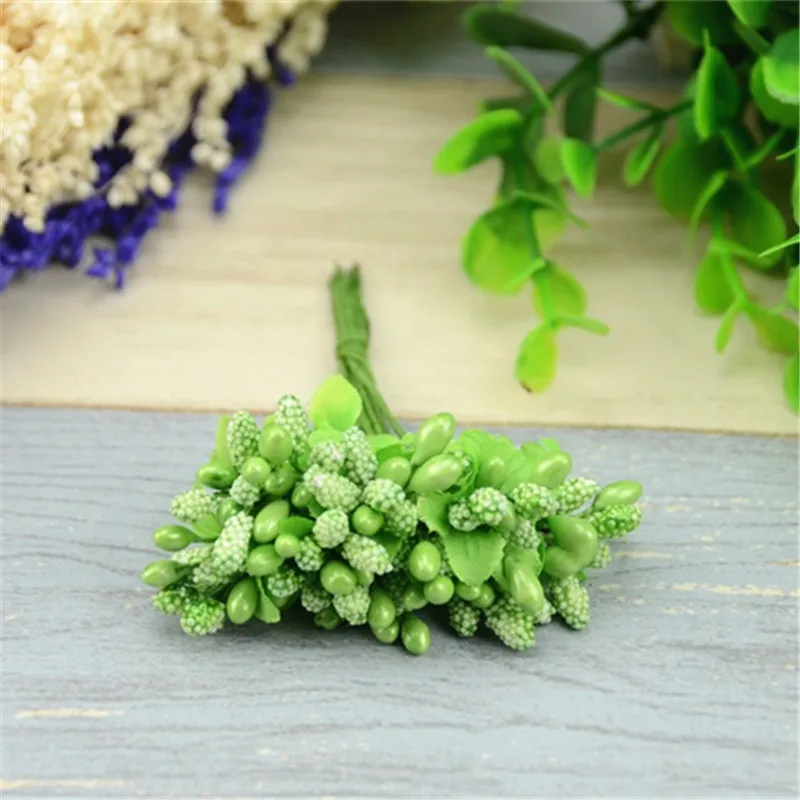 Green 20 шт./лот, цветные искусственные цветы, пистилы и тычинки для цветов, свадебные бусины, цветы ручной работы, свадебные украшения - Цвет: Green