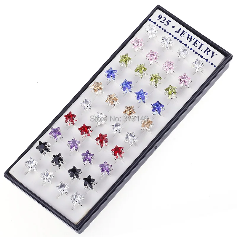 Женские серьги гвоздики в форме звезды сережки серебристого цвета с коробкой 40