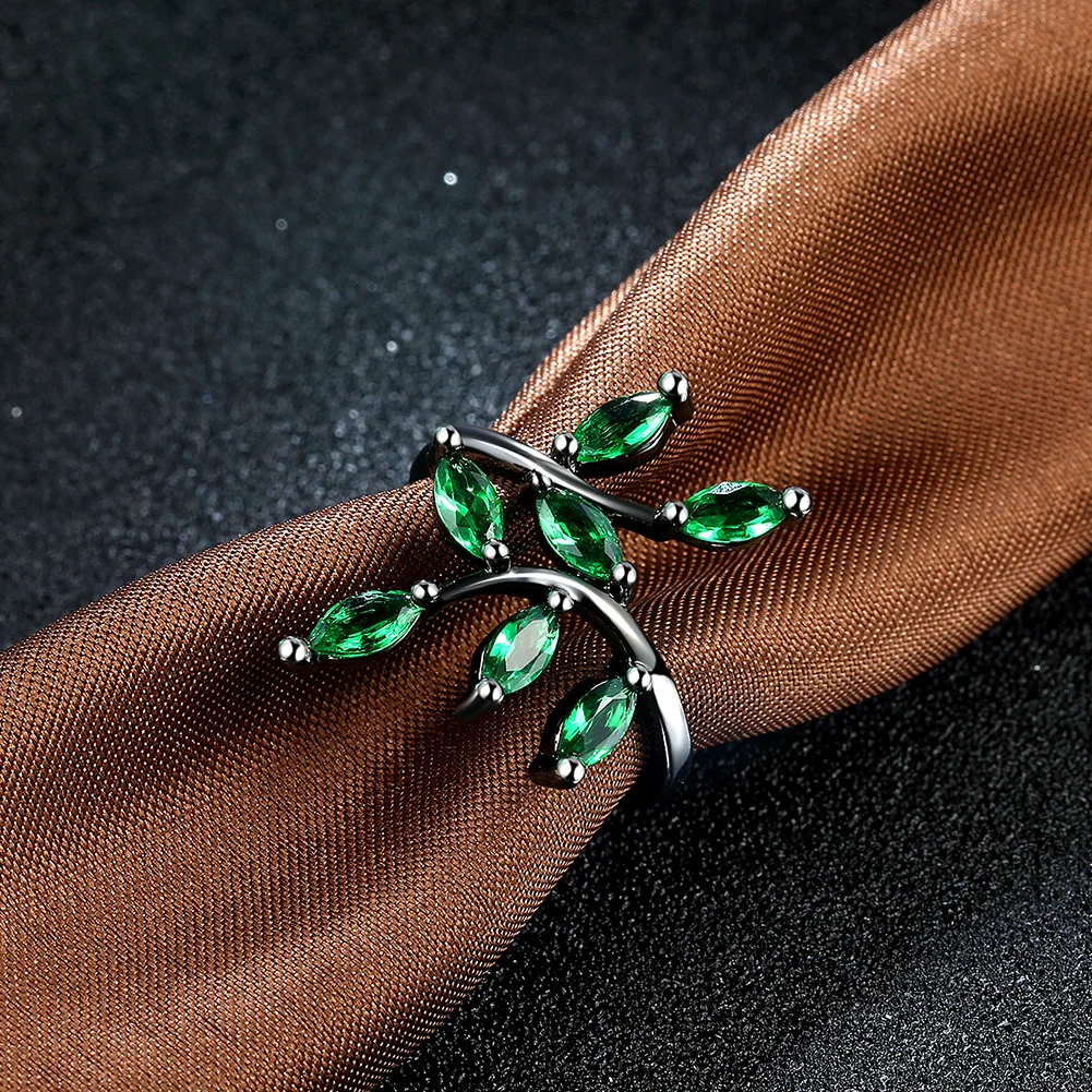 2017 Spring lady gift from lover Mystic black leaf Engagement Rings fashion green blue CZ fine design finger Ring Jewelry | Украшения и