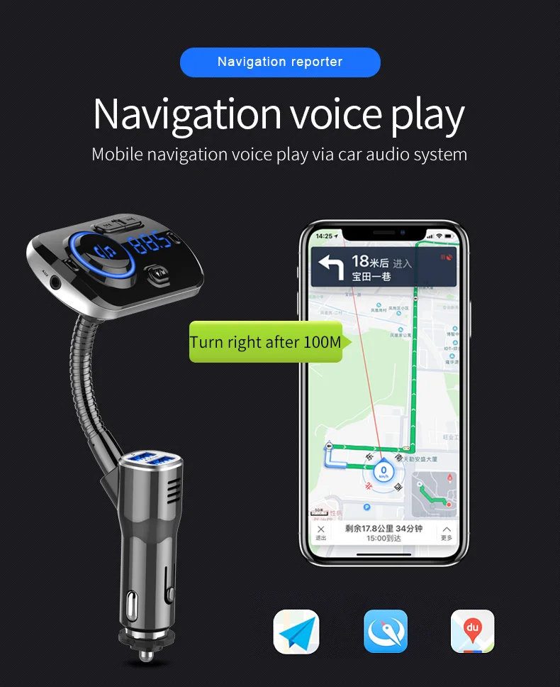 Fm-передатчик модулятор Aux Bluetooth 5,0 Handsfree автомобильный комплект QC3.0 быстрое зарядное устройство двойной USB Поддержка SiRi TF карта для двух устройств