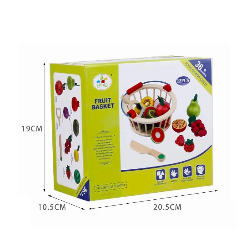 

Wooden Children Toys Wood Basket Cutting Fruit Vegetable Game Kitchen Mini Vegetable Fruit Model Kids Baby Educational Toys