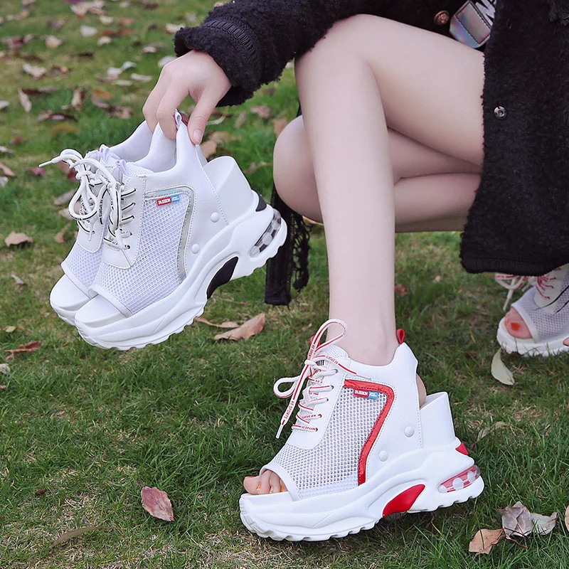 

New Arrival 2020 Summer Platform Sandals Women 10 CM Wedges Thick Bottom Casual Shoes Comfortable White Lace-Up Sandals Sneakers