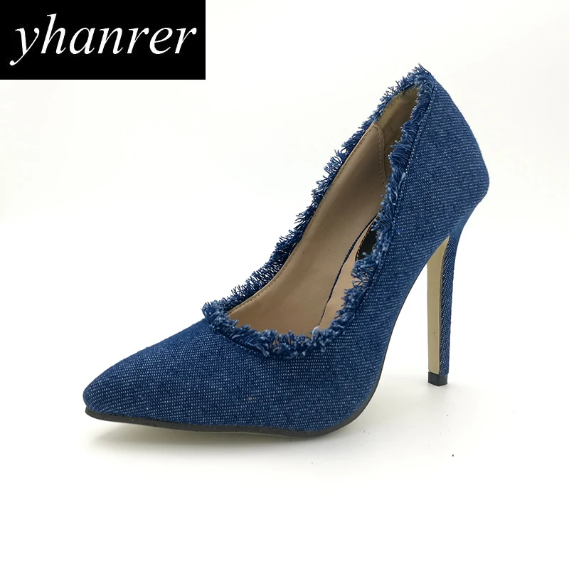 Женские парусиновые туфли на высоком каблуке 11 см с острым носком|shoe heel|high heelsladies