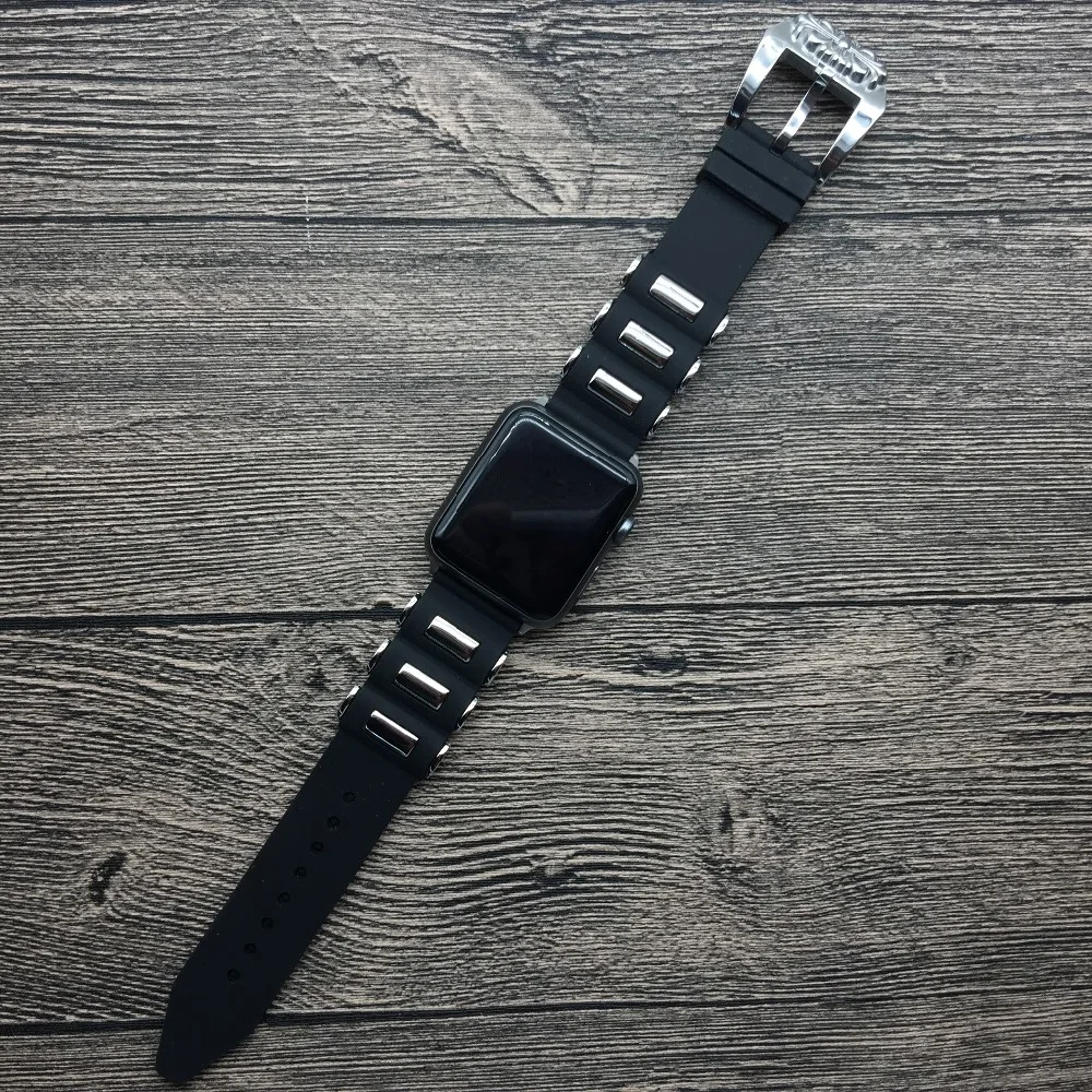 Силиконовые каучуковый ремешок для Apple Watch Series 4 резьба пряжки часы наручные серии