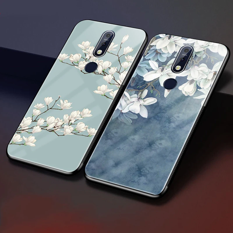 Чехол для Nokia 7 1 пластиковый стеклянный чехол телефона из поликарбоната черный
