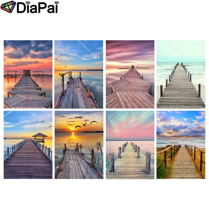 

DIAPAI 5D DIY Diamond Painting 100% Full Square/Round Drill "Sunset bridge scenery" 3D Embroidery Cross Stitch Home Decor