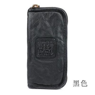 AETOO кожаный Длинный кошелек ручной работы в стиле ретро, складная сумка для карт, мужская сумочка, кожаная Большая вместительная винтажная сумка на молнии для телефона - Цвет: 1