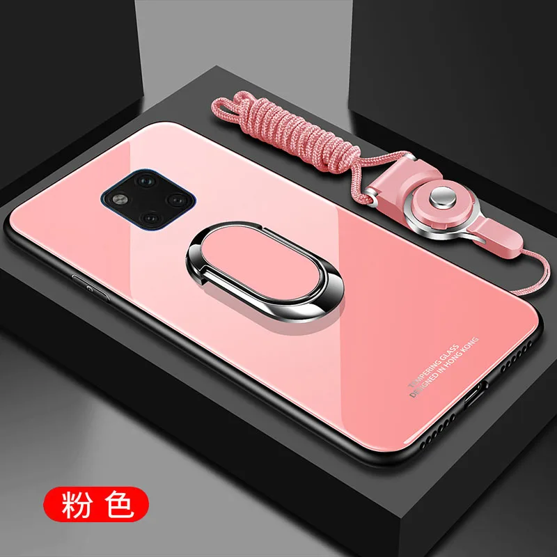 Для huawei mate 20 Pro Чехол из твердого закаленного стекла с кольцом-подставкой Магнитный защитный чехол на заднюю панель для huawei mate 20 lite mate 20 - Цвет: pink