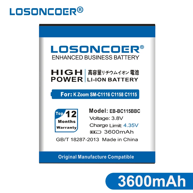 LOSONCOER 3600 мАч EB-BC115BBC аккумулятор для Samsung GALAXY K Zoom SM-C1116 C1158 C1115 с батареей NFC |