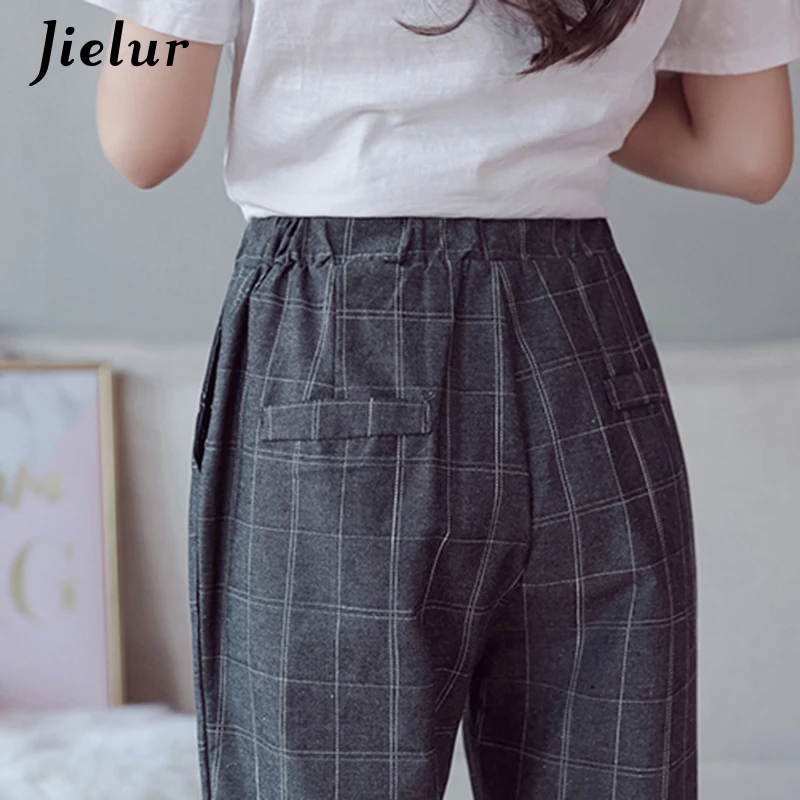 Jielur 2018 Новый Винтаж плед Для женщин брюки Повседневное корейские узкие женские