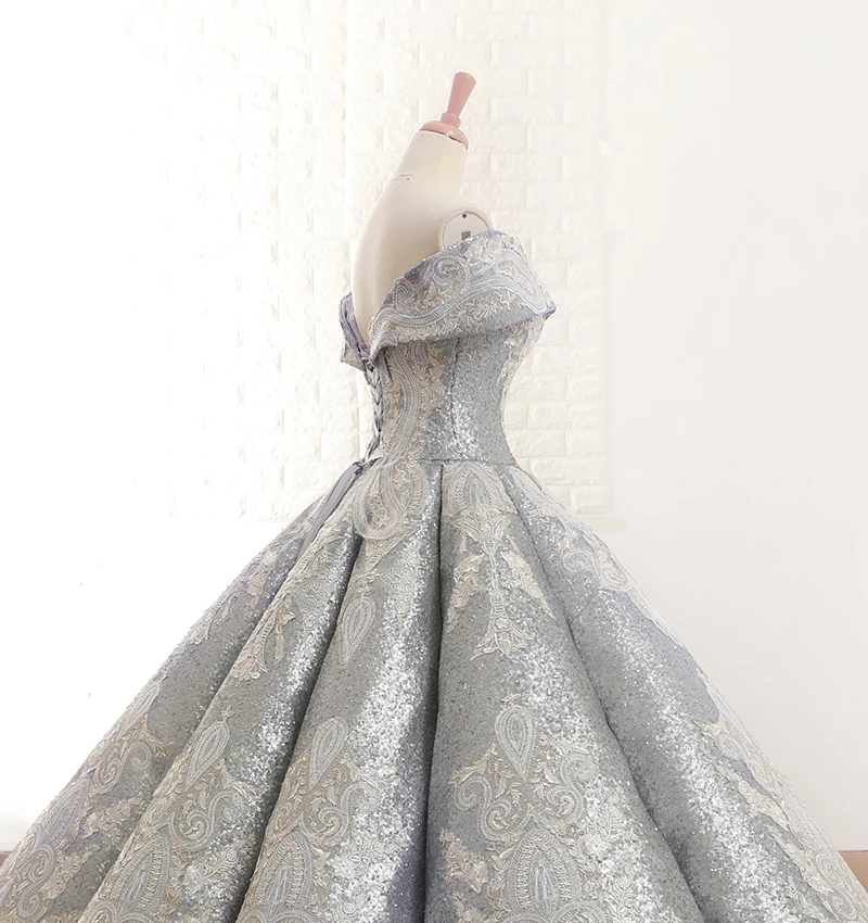 J66673 jancember shiny grey dubai evening dress sweetheart floor length off shoulder ball gown vestidos de noche elegantes 2019