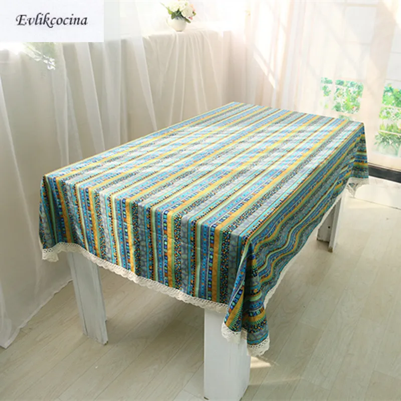 

Free Shipping Bohemia Green Striped Tablecloth Cover Toalha De Mesa Nappe Rectangulaire Concise Manteles Para Mesa Tafelkleed