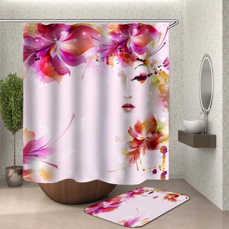 Floral shower curtain fabric 3d bathroom shower curtains bathroom curtain hooks waterproof water repellent bathroom or mat - Цвет: HY7
