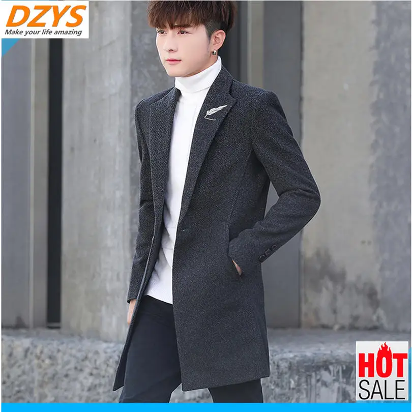 

DZYS Men's coat with velvet thickened autumn and winter 2018 new trend casual men's winter clothes in the long YH windbreaker