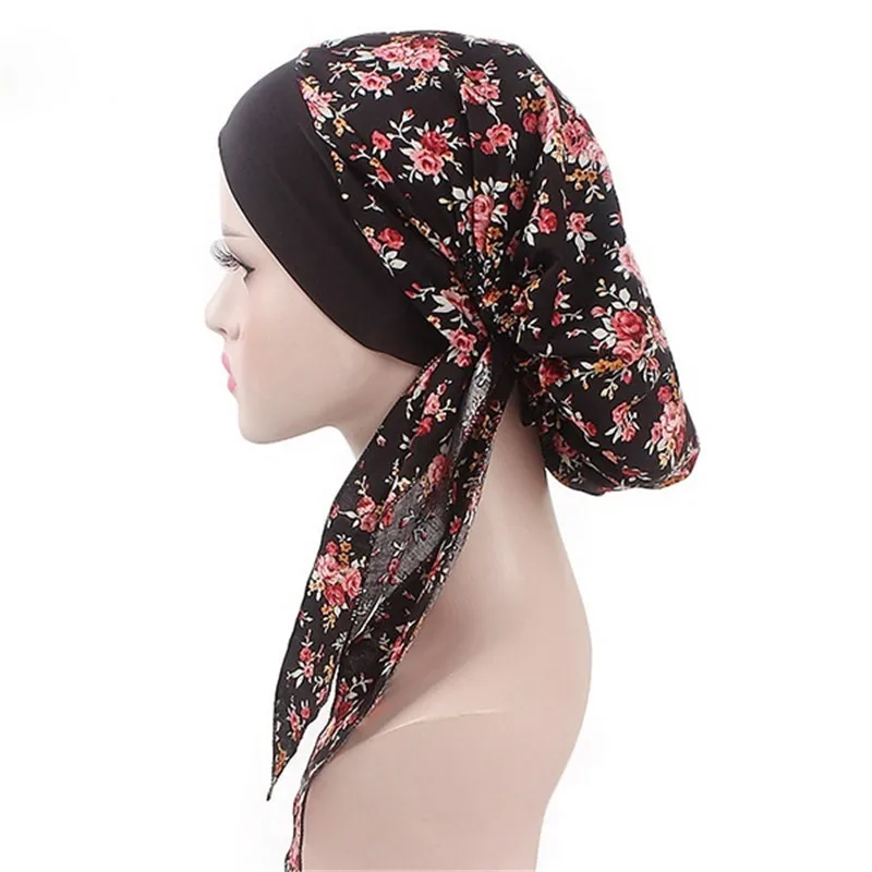 Модные женские длинные хвост головной убор Durag бандана дышащий тюрбан с цветком Головные уборы Шапки для химиотерапии аксессуары для волос