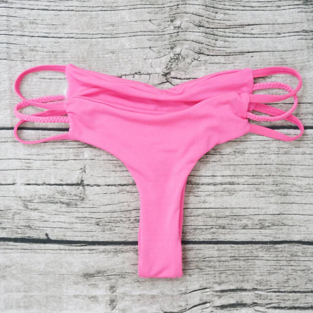 Pink Женская одежда для плавания, модные сексуальные шорты для плавания, пляжная одежда, бандажные трусы, одноцветные Трусики танга, летние стринги - Цвет: Pink