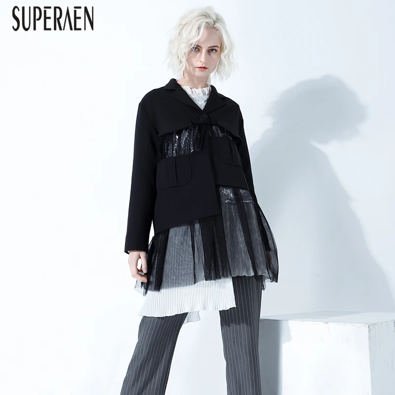 SuperAen, комбинированная сетка, женский костюм, куртка, осень и весна, новинка, Женская куртка, сплошной цвет, Повседневная мода, Европа, женские топы