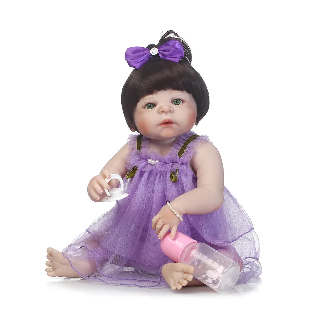 

23inch Full silicone reborn baby dolls Toy Baby-Reborn lifelike baby model vinyl newborn bathe princess toddler Brinquedos toy