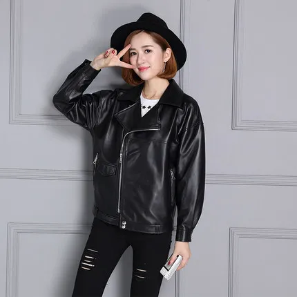 Tao Ting Li Na New Lapel Loose Locomotive Leather Jacket 18KC1
