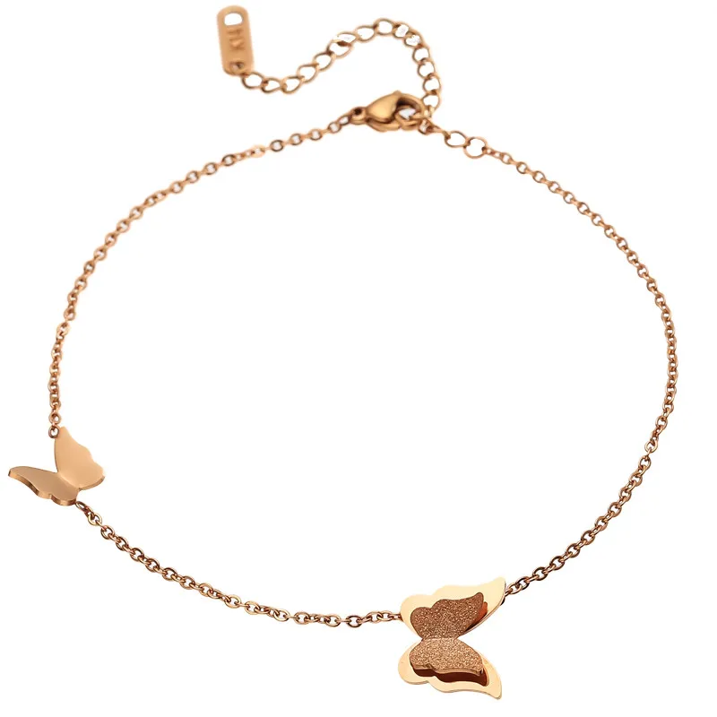 

YUN RUO Elegant Butterfly Anklet Chain For Woman Gilr Party Gift Rose Gold Color Fashion 316L Stainless Steel Jewelry Never Fade