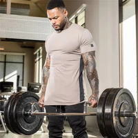 summer hot sale bodybuilding cotton t shirt mens gyms fitness new casual short sleeve o neck t shirts black beige brown