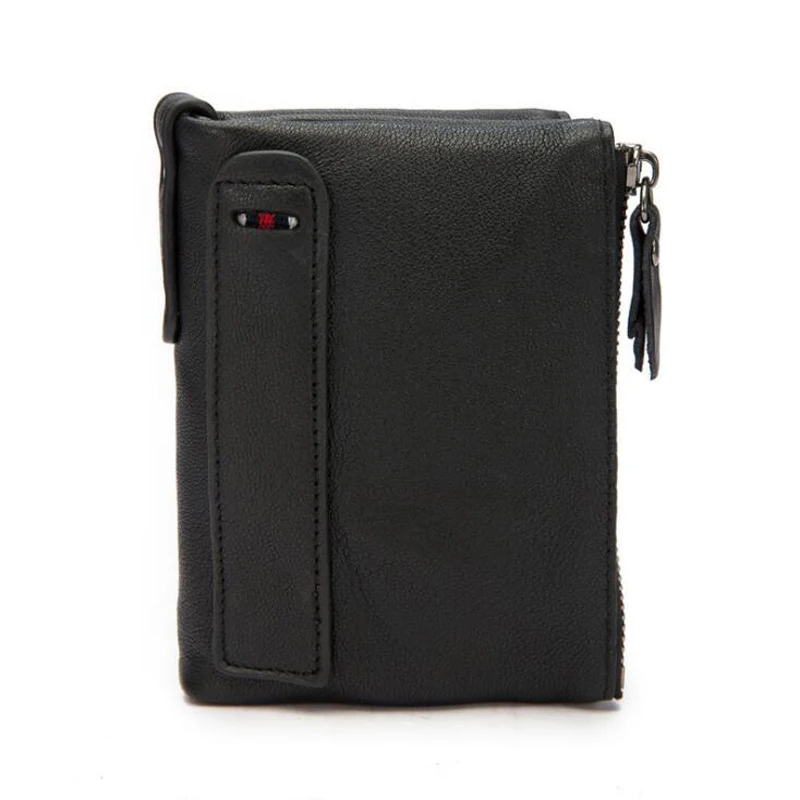 

Crazy Horse Genuine Leather Men Wallets Luxury Brand Slim Credit Business Card Holder Double Zipper Clutch Purse Portom Carteira